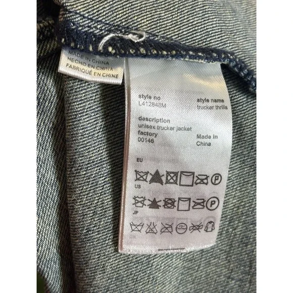 Wesc Denim Trucker‎ Jacket Unisex Mens XL Womens XXL Blue Jean THRILLS Graphic - Picture 7 of 16